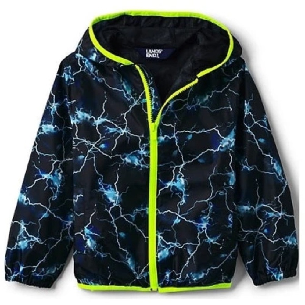 EUC Lands' End Kids Waterproof Rain Jacket with Lightning Sz Large kids 10/12